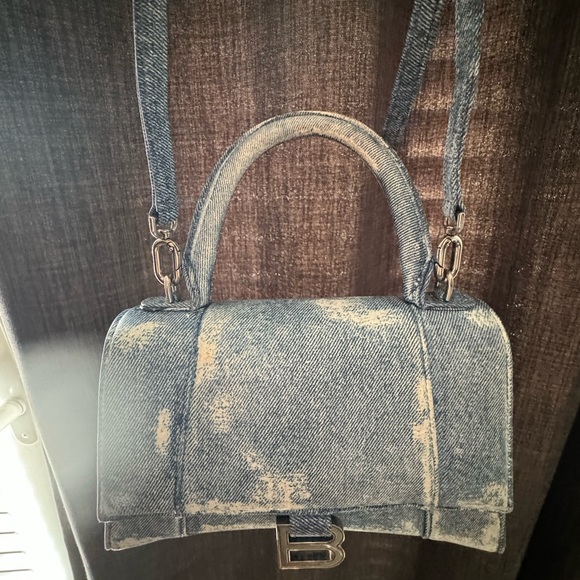 BALENCIAGA Hourglass Small Leather Denim Print Crossbody Bag - Perfect Shape - Picture 13 of 17